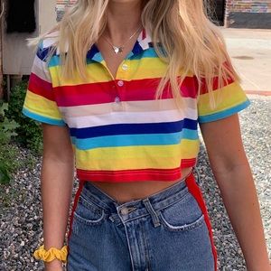 FOREVER 21. RAINBOW CROP TOP. LARGE.